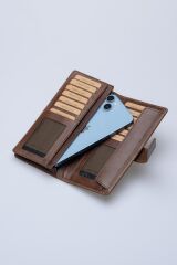 DERİNSS DRC7533 Hakiki Deri Patlı Kahverengi Cüzdan & Telefonluk