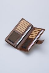 DERİNSS DRC7533 Hakiki Deri Patlı Kahverengi Cüzdan & Telefonluk