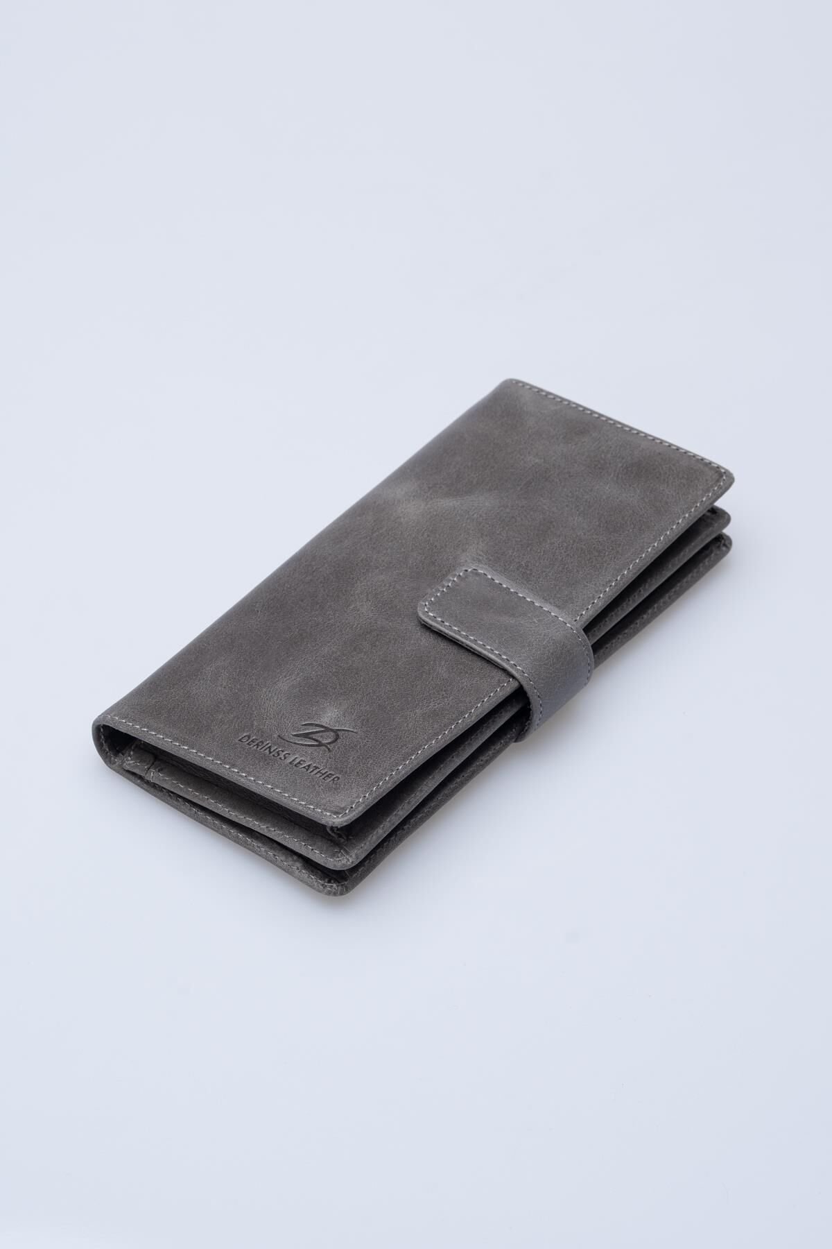 DERİNSS DRC7533 Hakiki Deri Patlı Gri Cüzdan & Telefonluk