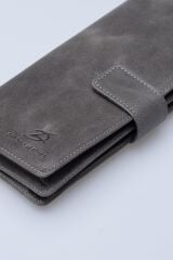 DERİNSS DRC7533 Hakiki Deri Patlı Gri Cüzdan & Telefonluk