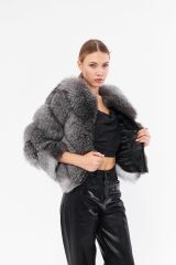 DERİNSS DKA0334 Gri Frost Hakiki Kürk Kadın Mont