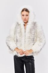 DERİNSS DKA0345 Beyaz Frost Hakiki Kürk Kadın Mont