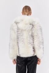 DERİNSS DKA0345 Beyaz Frost Hakiki Kürk Kadın Mont