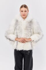 DERİNSS DKA0345 Beyaz Frost Hakiki Kürk Kadın Mont