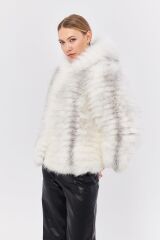 DERİNSS DKA0345 Beyaz Frost Hakiki Kürk Kadın Mont