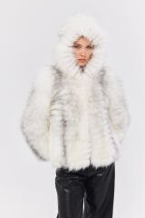 DERİNSS DKA0345 Beyaz Frost Hakiki Kürk Kadın Mont