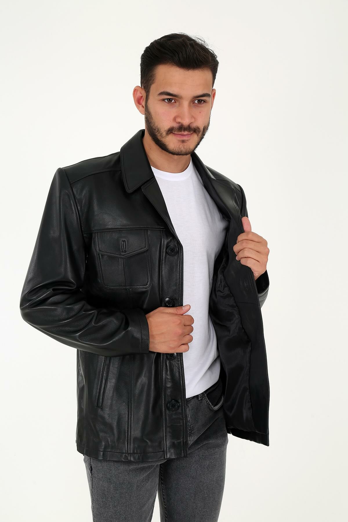 DERİNSS DER216 Hakiki Deri Erkek Siyah Mont