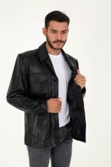 DERİNSS DER216 Hakiki Deri Erkek Siyah Mont