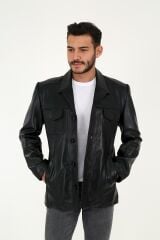 DERİNSS DER216 Hakiki Deri Erkek Siyah Mont