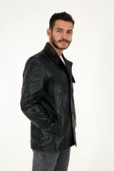 DERİNSS DER216 Hakiki Deri Erkek Siyah Mont