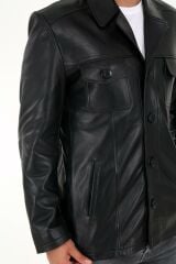 DERİNSS DER216 Hakiki Deri Erkek Siyah Mont