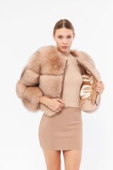 DERİNSS DKA0366 Camel Frost Hakiki Kürk Kadın Mont