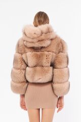 DERİNSS DKA0366 Camel Frost Hakiki Kürk Kadın Mont