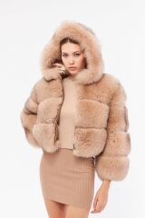 DERİNSS DKA0366 Camel Frost Hakiki Kürk Kadın Mont