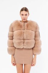 DERİNSS DKA0366 Camel Frost Hakiki Kürk Kadın Mont