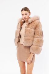 DERİNSS DKA0366 Camel Frost Hakiki Kürk Kadın Mont