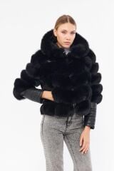 DERİNSS DKA0377 Siyah Arjante Hakiki Kürk Kadın Mont