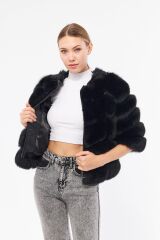 DERİNSS DKA0377 Siyah Arjante Hakiki Kürk Kadın Mont