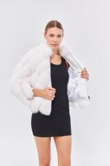 DERİNSS DKA0388 Beyaz Arjante Hakiki Kürk Kadın Mont