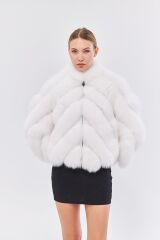 DERİNSS DKA0388 Beyaz Arjante Hakiki Kürk Kadın Mont