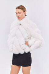 DERİNSS DKA0388 Beyaz Arjante Hakiki Kürk Kadın Mont