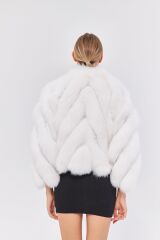 DERİNSS DKA0388 Beyaz Arjante Hakiki Kürk Kadın Mont