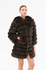 DERİNSS DKA0350 Kahverengi Frost Hakiki Kürk Kadın Kaban