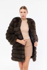 DERİNSS DKA0350 Kahverengi Frost Hakiki Kürk Kadın Kaban