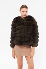 DERİNSS DKA0350 Kahverengi Frost Hakiki Kürk Kadın Kaban