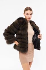 DERİNSS DKA0350 Kahverengi Frost Hakiki Kürk Kadın Kaban