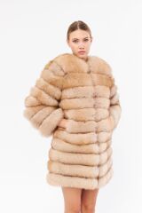 DERİNSS DKA0350 Bej Frost Hakiki Kürk Kadın Kaban