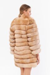DERİNSS DKA0350 Bej Frost Hakiki Kürk Kadın Kaban