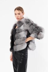DERİNSS DKA0399 Gri Frost Hakiki Kürk Kadın Mont