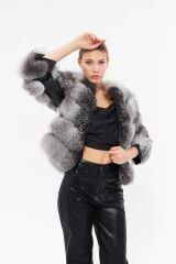 DERİNSS DKA0399 Gri Frost Hakiki Kürk Kadın Mont