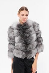 DERİNSS DKA0399 Gri Frost Hakiki Kürk Kadın Mont