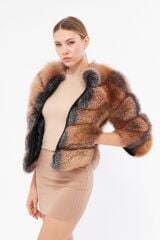 DERİNSS DKA0399 Kahverengi Frost Hakiki Kürk Kadın Mont