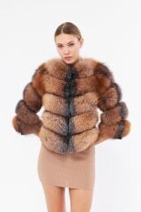 DERİNSS DKA0399 Kahverengi Frost Hakiki Kürk Kadın Mont