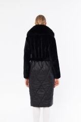 DERİNSS DKA0123 Siyah Alcantara Hakiki Kürk Kadın Kaban