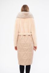 DERİNSS DKA0123 Bej Alcantara Hakiki Kürk Kadın Kaban