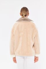 DERİNSS DKA0139 Vizon Alcantara Hakiki Kürk Kadın Mont