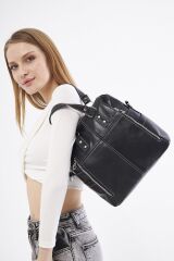 DERİNSS DKB0049 Hakiki Deri Siyah Kadın El ve Omuz Çantası