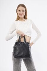 DERİNSS DKB0049 Hakiki Deri Siyah Kadın El ve Omuz Çantası