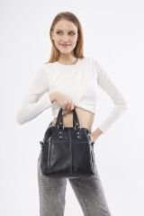 DERİNSS DKB0049 Hakiki Deri Siyah Kadın El ve Omuz Çantası