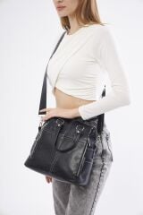 DERİNSS DKB0049 Hakiki Deri Siyah Kadın El ve Omuz Çantası