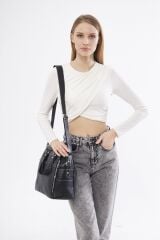 DERİNSS DKB0049 Hakiki Deri Siyah Kadın El ve Omuz Çantası