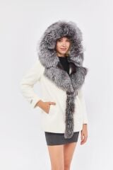 DERİNSS DKA0142 Beyaz Alcantara Hakiki Kürk Kadın Mont