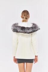 DERİNSS DKA0142 Beyaz Alcantara Hakiki Kürk Kadın Mont