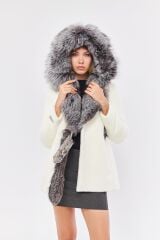 DERİNSS DKA0142 Beyaz Alcantara Hakiki Kürk Kadın Mont