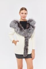 DERİNSS DKA0142 Beyaz Alcantara Hakiki Kürk Kadın Mont