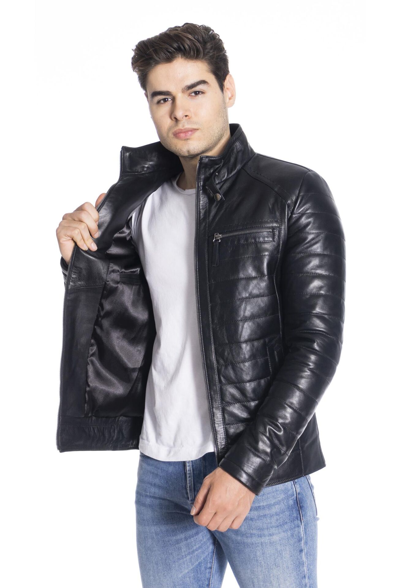 DERİNSS 099 Hakiki Deri Erkek Siyah Mont